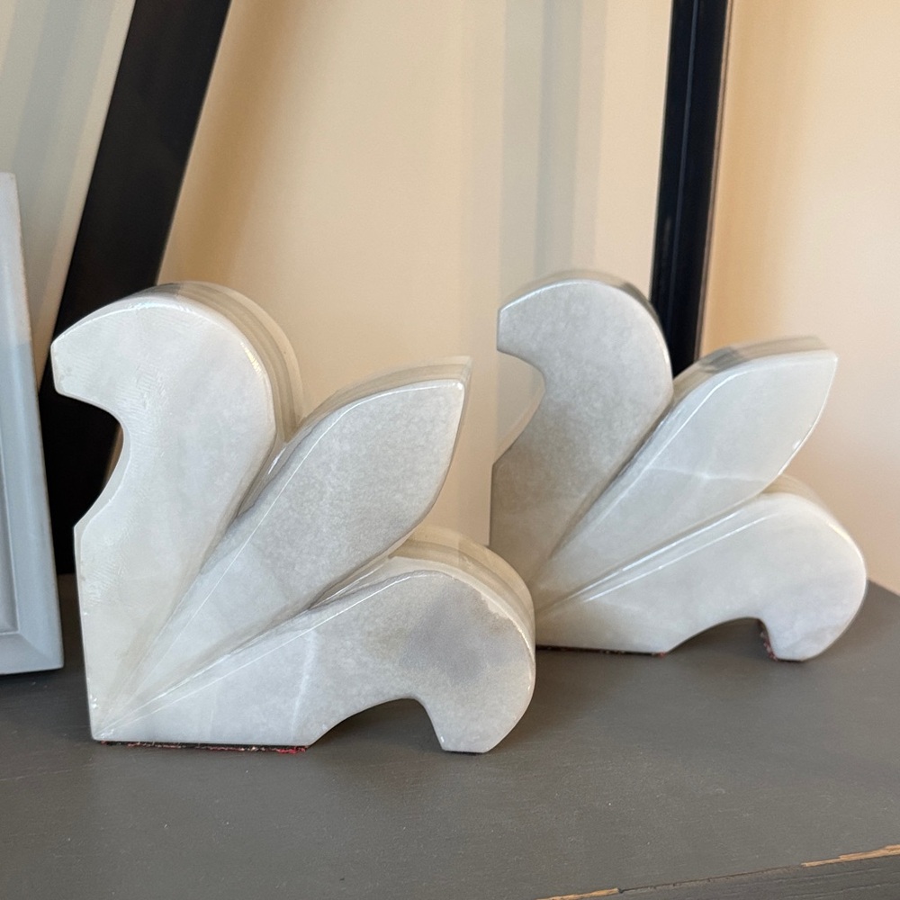 Fleur De Lis Marble Stone Bookends
